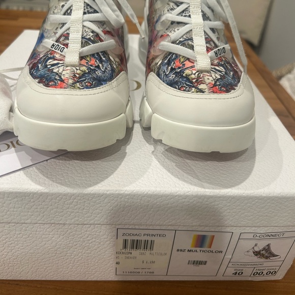 Dior D Connect Zodiac Printed White Multicolor Lace Up Flat Trainer Sneaker 40 - Picture 3 of 9